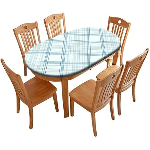 HDiGit Blue Oval Tablecloth with Elastic Edge Design, Checkered Printed Tablecloth Washable Fabric Table Cloth Table Cover for Dining Wedding Party Banquet Tabletop Decoration, 42×60 inch Cover