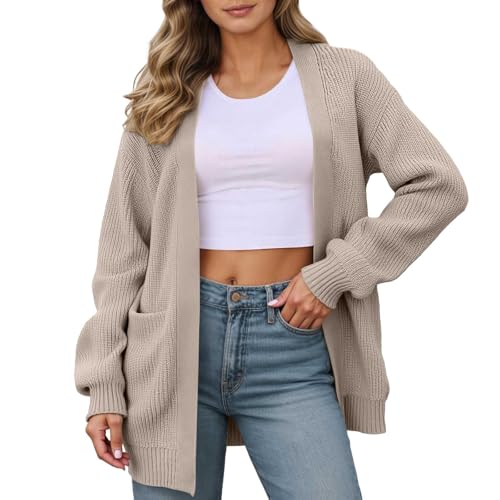 Womens Cardigan Open Front Long Sleeve Knit Sweater Coat with Pockets