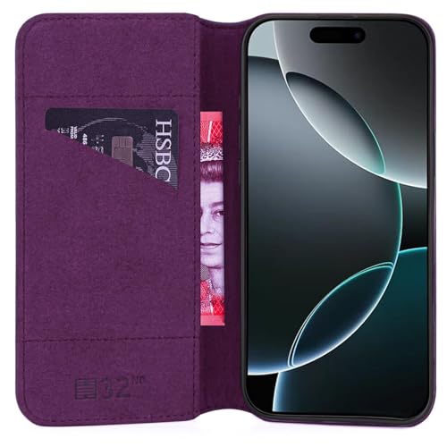 32nd Classic Series 2.0, Real Leather Book Wallet Flip Case Cover For iPhone 16 Pro (6.3"), With RFID Blocking Card Slot - Image 3