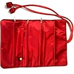 Embroidery Travel Jewelry Bag Roll Western Embroidered Flower Brocade Organizer with Tie Close Jewelry Roll for Women Girls (Red) - Image 3