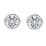 Stfery Pendientes de tuerca con diamantes de oro de 9 quilates, 14 quilates y 18 quilates, con bisel y diamantes de oro blanco para mujer, 0.3ct, Metal, Diamante