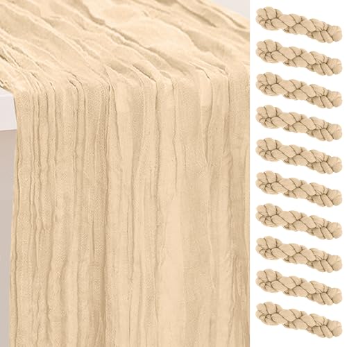 10 Pack Nude Cheesecloth Table Runner 35x120 Inch 10Ft Rustic Gauze Cheese Cloth Table Runner Sheer Cheesecloth Table Runners for Wedding Party Bridal Shower Decoration