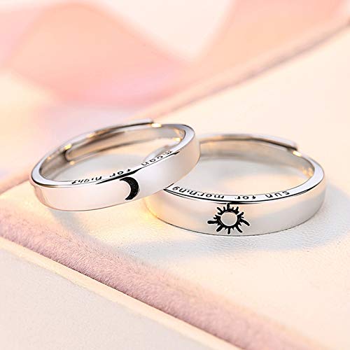 Image of Beydodo 925 Silver Rings Custom Adjustable Sun and Moon Matching Rings Engraved I Love You Couples Rings Wedding