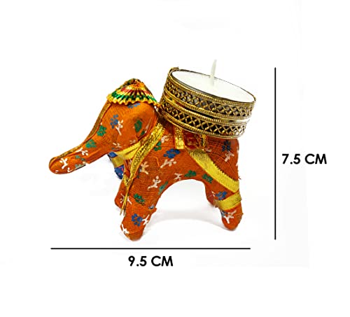 Satvik 4 Pc Cotton Elephant Designer Diya Tealight Candle Holder Decorative Lantern Diwali Gift Deepawali Handcrafted/Handmade Home Decoration Indian Festival Housewarming Gifts Items #TOP3