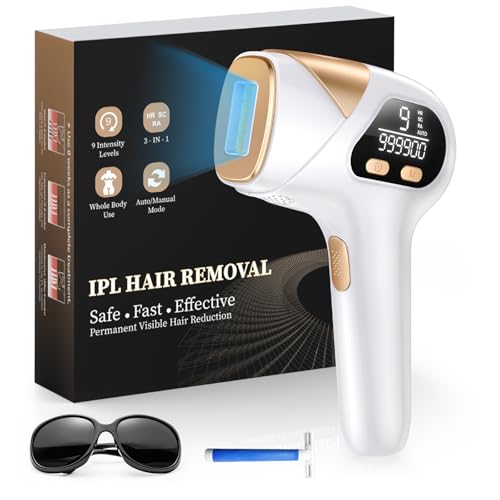 Depiladora Láser con 9 Niveles de Energía y 3 Funciones-HR/SC/RA, 999,900 Flashes IPL Depiladora luz Pulsada Indolora para Hombre, Mujer, Cara, Axilas, Piernas, Cuerpo Negro