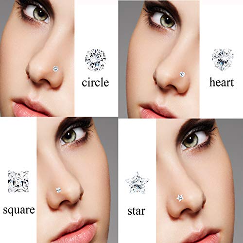Sllaiss 8Pcs 22G Sterling Silver Nose Rings Studs Tiny 3Mm Assorted Shapes Cz Inlaid Nose Body Piercing Jewelry #TOP5