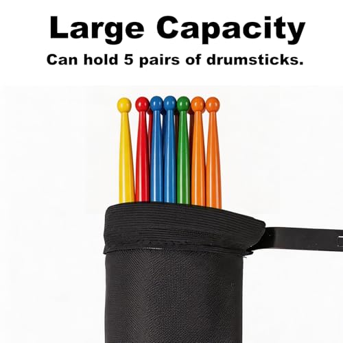 Voxlumia Drum stick Holder, Nylon Drum Sticks Bag, Drumstick Container Bag, Clamp-On Lockable Aluminium Alloy Drumstick Holder for Drum Set, Electric Drum Set,Up to 5 Pairs of Sticks - Thumbnail 3