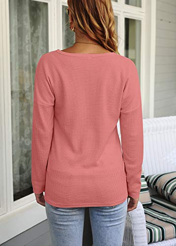 Image of MOLERANI Womens Long Sleeve Waffle Knit Henley Shirts Tunic Tops