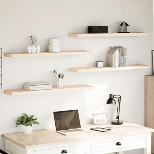 Zeehear Juego de 4 estantes flotantes, 110 x 23,5 x 4 cm, madera de roble, rectangular, soporte invisible, para salón, cocina, baño, dormitorio, garaje, almacenamiento versátil de pared