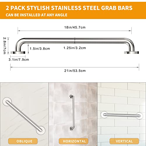18 Inch Shower Grab Bar 2 Pack Brushed Nickel Sus304 Safety Bathroom Grab Bars With Concealed Screws, 500Lbs Support Assist Bath Handle Balance Bar For Handicap Elderly Pregnant #TOP4