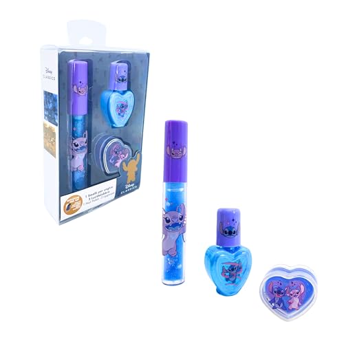 Disney Stitch Set de Belleza, Incluye Pintauñas y Pintalabios, Regalo para Niñas y Adolescentes