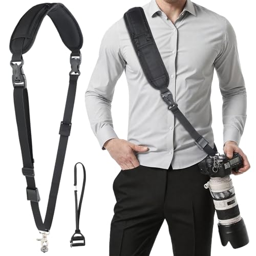 QinOustore Correa de cámara de liberación rápida – Correa de hombro ajustable de nailon con correa de mano, tornillo de 1/4 pulgadas y 2 bolsillos, apto para Canon, Nikon, Sony, Fujifilm Olympus, DSLR