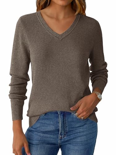 Image of GKBK Women's Sweaters 2026 Fall Fashion Lightweight Classic V Neck Business Casual Outfits Long Sleeve Knit Pullover Tops