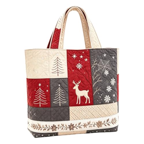 Christmas Digital Print Padded Quilted Tote Bag Women Large Capacity