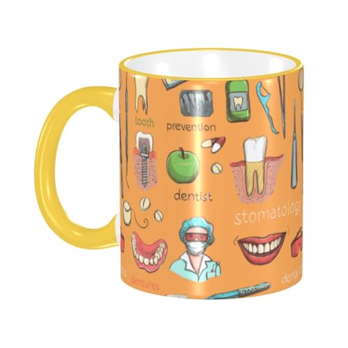 デンタルケア器具歯磨き粉 マグカップ コーヒーカップ Yellow 陶器 朝食カップ ティーカップ 耐熱マグ 保温 耐冷 おしゃれ 大きい ミルクコップ 330ml 雑貨 家庭用 プリント贈り物