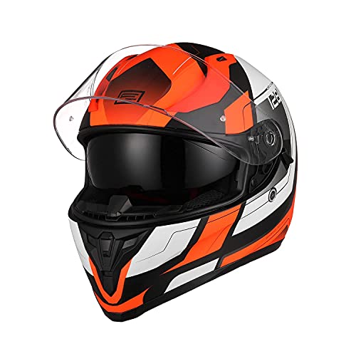 Casque de moto intégral noir mat orange fluo taille L haute visibilité avec visière