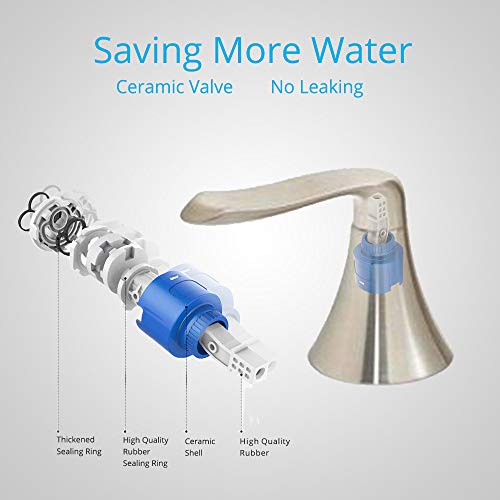 Wovier Brushed Nickel 8-16 Inch Widespread Waterfall Spout Bathroom Sink Faucet With Supply Hoses,Two Handle Three Hole Lavatory Faucet,Basin Mixer Tap With Pop Up Drain #TOP2