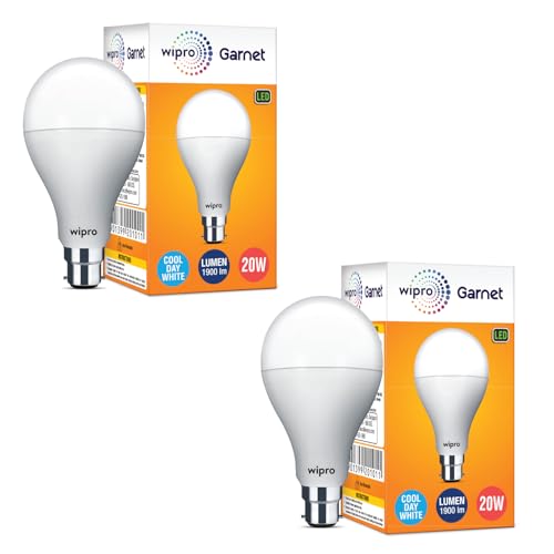 Image of wipro Garnet Base B22D 20-Watt LED Bulb (White) - Pack of 2