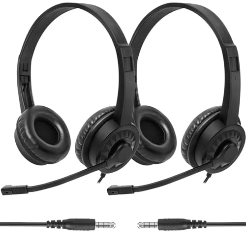 XOSDA 2 Pack Bulk Headphones with Microphone for Classroom Kids, On-Ear Wired Computer Headset with Rotating Mic for School Students K-12 Chromebooks PC Laptop Office Meetings