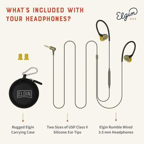 Image of Elgin Rumble Wired Earplug Headphones with mic, in-Ear Earbuds | 3.5mm Jack, 27 dB NRR, IP67 Waterproof, OSHA Compliant, Noise Isolating, Hearing Protection, Work Safety