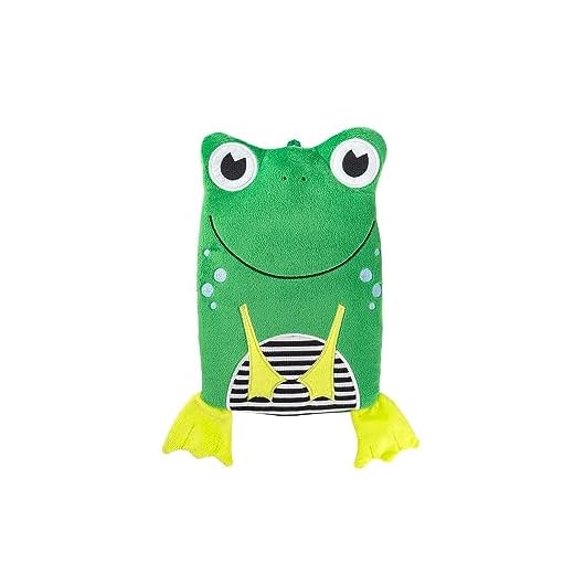 HUGO FROSCH, 0.8 L Kids Eco Hot Water Bottle with Animal Cover, Smiley Frog, Highest Quality - Made in Germany