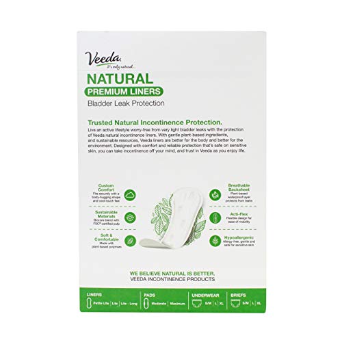 Image of Veeda Natural Premium Ultra Thin Panty Liners for Women - Breathable Thin Daily Liners are Always Chlorine and Toxin Free - Hypoallergenic & Long Length Pantiliners - Lite Long Absorbency - 44 Count