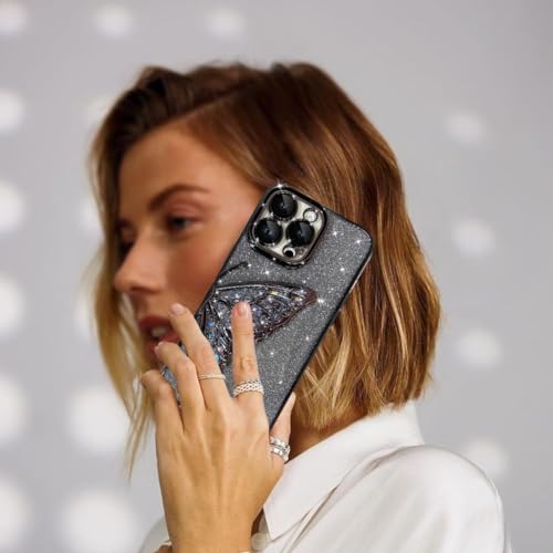Image of SHINESTAR 3D Butterfly Case for iPhone 14 Pro Max Cover, Cute Girly Glitter Bling Luxury Back Cover for Women Girls Protective Shockproof Slim Camera Protection for iPhone 14 Pro Max - Black