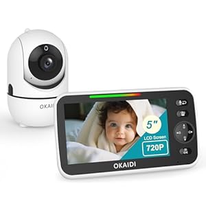 OKAIDI 720P HD Baby Monitor, 5 Inch Baby Monitor with Camera and Audio, 5000mAh Battery, Remote Pan-Tilt, 3X Zoom, 1000ft Baby Monitor NO WiFi, Night Vision, 2-Way Talk, Temperature, Lullabies