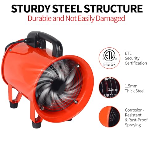 Ventilador de extracción portátil de 8 pulgadas con manguera, ventilador industrial de ventilación de 1070 CFM | 230 W, carcasa de acero, protección GFCI e IP44 para talleres y espacios reducidos miniatura 5