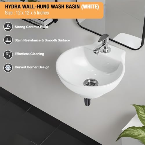 Image of Ceramic Wash Basin /Bathroom Basin /Glossy Small Sink Wall-Hung Hand Wash Basin Wash Basin For Bathroom & Living Room, (Dimension 30 x 30 x 15 CM) (Spin)