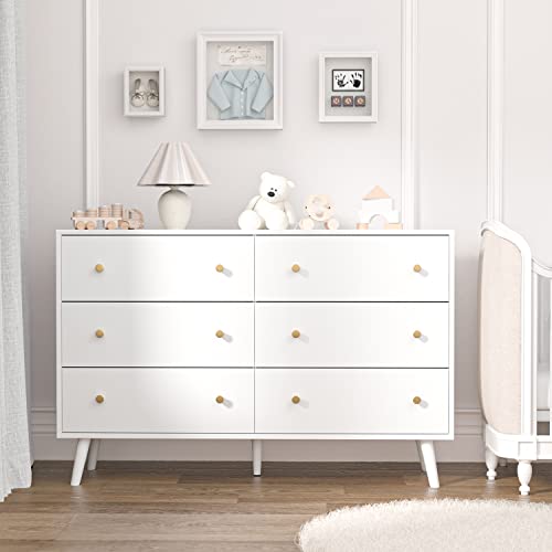Sinrom Dresser For Bedroom, Modern White Dresser With 6 Drawers, Wide Chest Of Drawers With Gold Handles #TOP3