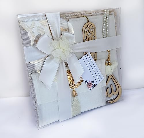 Muslim Prayer Rug, 7 In One Gift Set, Prayer Mat Surah Book, Tasbeeh, Scarf, Surah Case, Bookmark, Car Mirror Hanger - Image 3