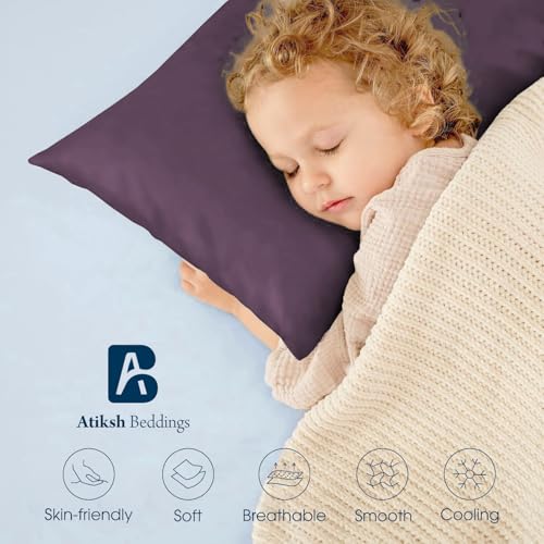 Image of Atiksh Beddings Pack of 2 13x18 Inch Toddler Travel Pillow Cases - 100% Soft Egyptian Cotton, 600 Thread Count with Zipper Closure for Small Travel Pillowcase Cover, Plum
