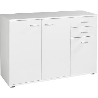 Chest of Drawers with 3 Doors and 2 Drawers - Matt White - 106 cm Wide - Sideboard Multi-Purpose Cabinet