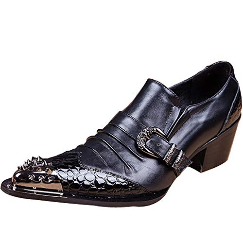 Oxford for Men Formal Shoes Slip On Genuine Leather Luxury Metal Buckles Crocodile Texture Stitching