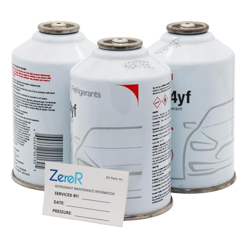 ZeroR® Genuine R1234YF Refrigerant Can for Automotive AC Systems - HFO-R1234YF, SSV Can with Reverse-Thread Design, Included Service Sticker - Compatible with R1234YF Systems - 8 Oz, 3 Cans