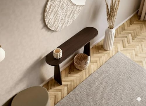 Image of Furniture Modern Solid Wood Console Table with Rounded Edges, Natural Finish, Minimalist Scandinavian Style Entryway Furniture Set for (Style 2, Walnut, 80x30x70)
