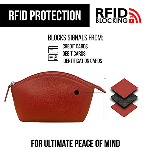 Image of ili New York Genuine Leather RFID Blocking Cosmetic Makeup Pouch - Red