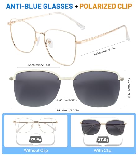 Image of Women's Large Blue Light Blocking Glasses plus Magnetic Sunglasses Clip, Easy to Switch to Shades for Driving
