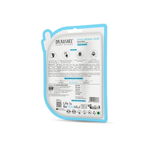 Image of DR.RASHEL Hyaluronic Face Sheet Mask With Serum For Women And Men | All Skin Types | Repairing & Nourishment | Soothing And Hydrating | Paraben Free | Pack Of 4 | 20 Grams Each
