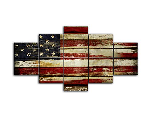 Amemny Large American Flag Canvas Painting 5 Panels Wall Art About Independence Day Prints On Canvas Modern Artwork American Flag Posters Framed Ready To Hang (70''W X 40''H, Artwork-05) #TOP1