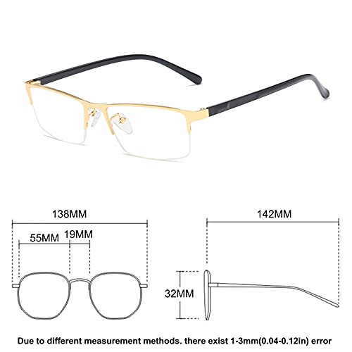 Image of Blue Light Blocking Computer Glasses Metal Semi-Rimless Frame Rectangular Business Gaming Eyeglasses Clear Lens