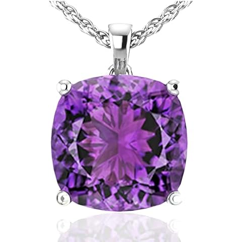 Belinda Jewelz - Square Birthstone Necklace, Gemstone Pendant Necklace with Prong Setting, 14K White Gold Necklace for Women with 18” Rhodium-Plated Sterling Silver Chain, Amethyst Necklace Cover