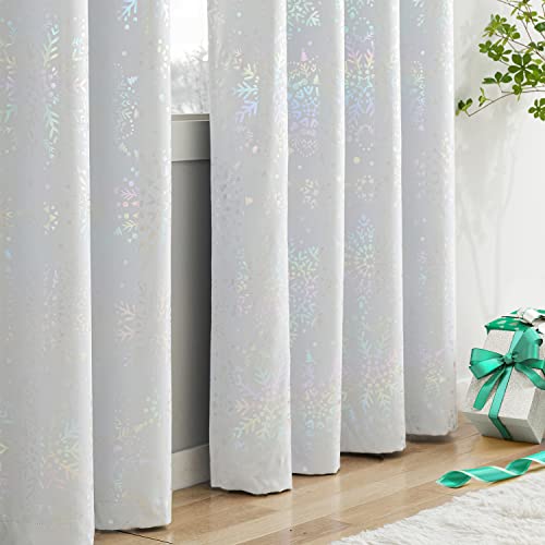 Medallion Full Blackout Curtains For Bedroom 84Inch Colorful Shining Snowflake Print On White Thermal Window Panels For Living Room Classic Vintage Floral Curtains For Guest Room Grommet Top 2Pcs #TOP4