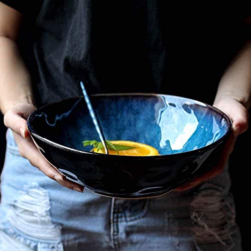 Couverts Servant Ensembles, Bleu vaisselle en céramique Creative Ramen Bowl Grande soupe bol bol à salade de fruits style japonais Services de vaisselle (Taille : S) Cover