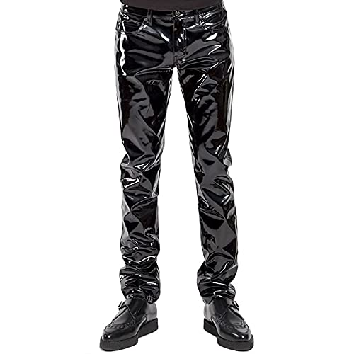Herren PU Leder Stretch Enge Hose Steampunk Männer Bikerhose wasserdichte Slim Fit Soft Schwarz Wetlook Glanz Lack-Optik Schwarz Leggings Hosen (Color : Black, Size : 165 Yards) Cover