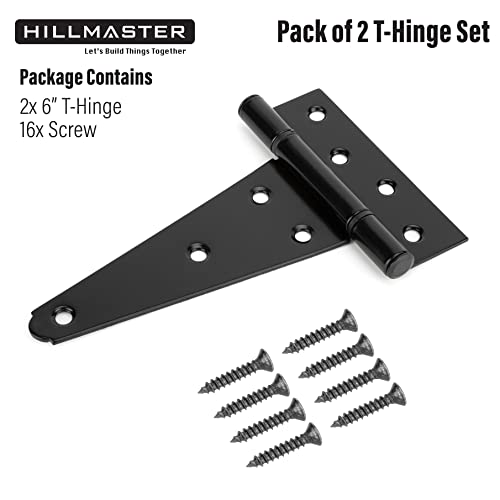 HILLMASTER 6 Inch T-Strap Heavy Duty Shed Door Hinges Gate Strap Hinges Black Tee Hinge Wrought Hardware for Wooden Fences,Yard,Barn Door,Rustproof(2 Pack) - Image 6