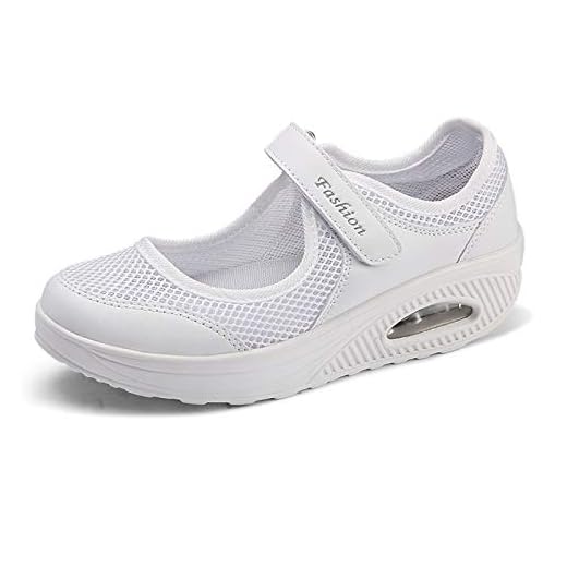 YTREDF Dam promenadskor andningsbara halvskor utomhus träningsskor nätskor sport tofflor med kardborreband sportskor sneakers, vit, 36 EU