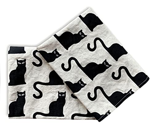 JOWOLLINA Lot de 2 torchons de cuisine Gourmet - 44 x 68 cm - En lin semi-ciré - Imprimé chat noir Cover
