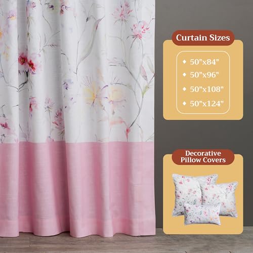 Image of Maison d' Hermine Curtains for Living Room 100% Cotton 50 inchx108 inch (Pack of 2) | 108 inches long Light Filtering Curtains for Windows Bedroom with Rod and Loop Pockets - Summer Floral - Pink